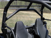 Front-facing view of the 3 Star Lexan rear window clamped to the cage behind the CFMoto ZForce seat headrests