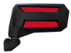 Spike Reflex side view mirror housing with red accent inserts, rear view on white