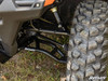 SuperATV high clearance forward offset A-arm installed on a CF Moto U-Force 1000, close-up behind the front tire