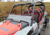 3 Star clear scratch-resistant half windshield on a red and gray Polaris RZR XP Turbo S, close front 3/4 view