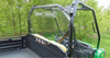 3 Star Lexan back panel installed on a green John Deere Gator XUV, clear panel with vent slots seen from the bed