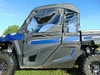 3 Star soft doors kit on a blue Arctic Cat Stampede, close side view of the black door with clear zip-open window
