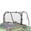 Kolpin clear rear window with black frame strapped to the rear cage of a John Deere Gator, rendered view