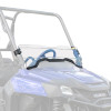 Kolpin half fixed windshield mounted on a blue Honda Pioneer 700, front three-quarter rendering with cage clamps
