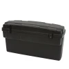 Kolpin UTV saddle storage box, long black molded case with two lid latches, closed and angled on white