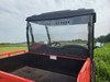 3 Star Lexan back panel on a red Coleman UT400, clear panel with vent slots seen from the cargo bed under the roof