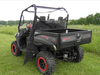3 Star one-piece Lexan back panel for the Intimidator behind the cab of a black side-by-side with soft doors, rear view