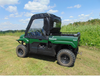 Rear three-quarter view of a green Kawasaki Mule Pro-MX with the complete 3 Star full cab enclosure installed