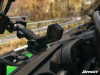 Close-up of the SuperATV windshield latch clamp on the Gator XUV835 dash side