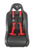 Red color option of the Pro Armor 4-point harness on a black bucket seat, front view