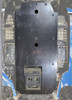 3 Star HDPE skid plate under a CF Moto Z-Force seen from directly below with a sky background edited in