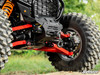 SuperATV winch mounting plate installed under the front bumper of a 2024 Polaris RZR XP 1000, low angle close-up