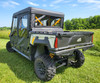 Rear three-quarter view of the 3 Star cab enclosure rear window over the bed of a crew-cab side-by-side