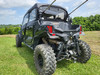 Rear view of the 3 Star cab enclosure rear window on a Can-Am Maverick Sport Max, taillights and tires in frame