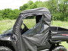 3 Star full cab enclosure doors and top on a black side-by-side, close passenger side view of the clear door window