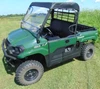 Green Kawasaki Pro-MX with hard windshield and 3 Star soft top, front three-quarter view on grass, doors off
