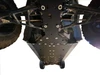 Rear underside view of the 3 Star HDPE skid plate on the CFMoto ZForce 950 Sport 4 showing rear A-arms and axles