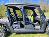 HiSun Strike 1000 Crew with 3 Star soft full doors fitted, passenger side view with the front door open showing the seats