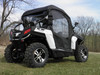 3 Star full cab enclosure installed on a white CFMoto ZForce 600 with hard windshield, rear three-quarter view