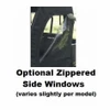 Close-up of a 3 Star full door with its zippered clear side window, labeled optional zippered side windows