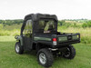 3 Star soft doors and rear window combo on a green John Deere Gator XUV, rear three-quarter view in a field