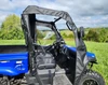 3 Star full soft door with clear window on a blue Massimo T-Boss 410, driver side view with the door swung open