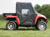 Driver side profile of the red Arctic Cat Prowler with 3 Star soft doors zipped shut on grass