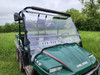 3 Star two-piece windshield with vent slots on a green six-wheel Polaris Ranger, front view over the hood