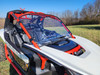 Front three-quarter view of the 3 Star scratch-resistant windshield on a white and red Segway Villain