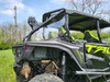 3 Star clear Lexan back panel on a black and green Honda Talon 4-seater, rear corner view by the cage