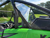 3 Star one-piece Lexan back panel with vent slots mounted behind the seats of a green Kawasaki Teryx KRX