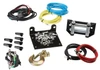 MotoAlliance Viper Midnight winch kit contents: contactor, roller fairlead, mount plate, cables, hook and hardware