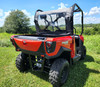 3 Star soft back panel with clear window on a red Tracker Off Road 500S, rear three-quarter view