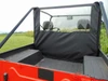 3 Star soft back panel viewed from the cargo bed of an orange Mahindra Roxor, clear window above the seats