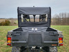 3 Star soft back panel with clear window behind the cab of a camo HiSun HS 750 Crew, straight rear view over the bed