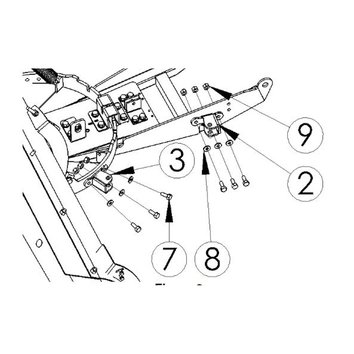 Denali Hydro-Turn bracket install diagram showing where parts 2, 3, 7 and 8 mount on the push tube