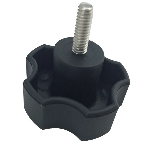 Spike replacement part for Spike windshields: black threaded knob on white background