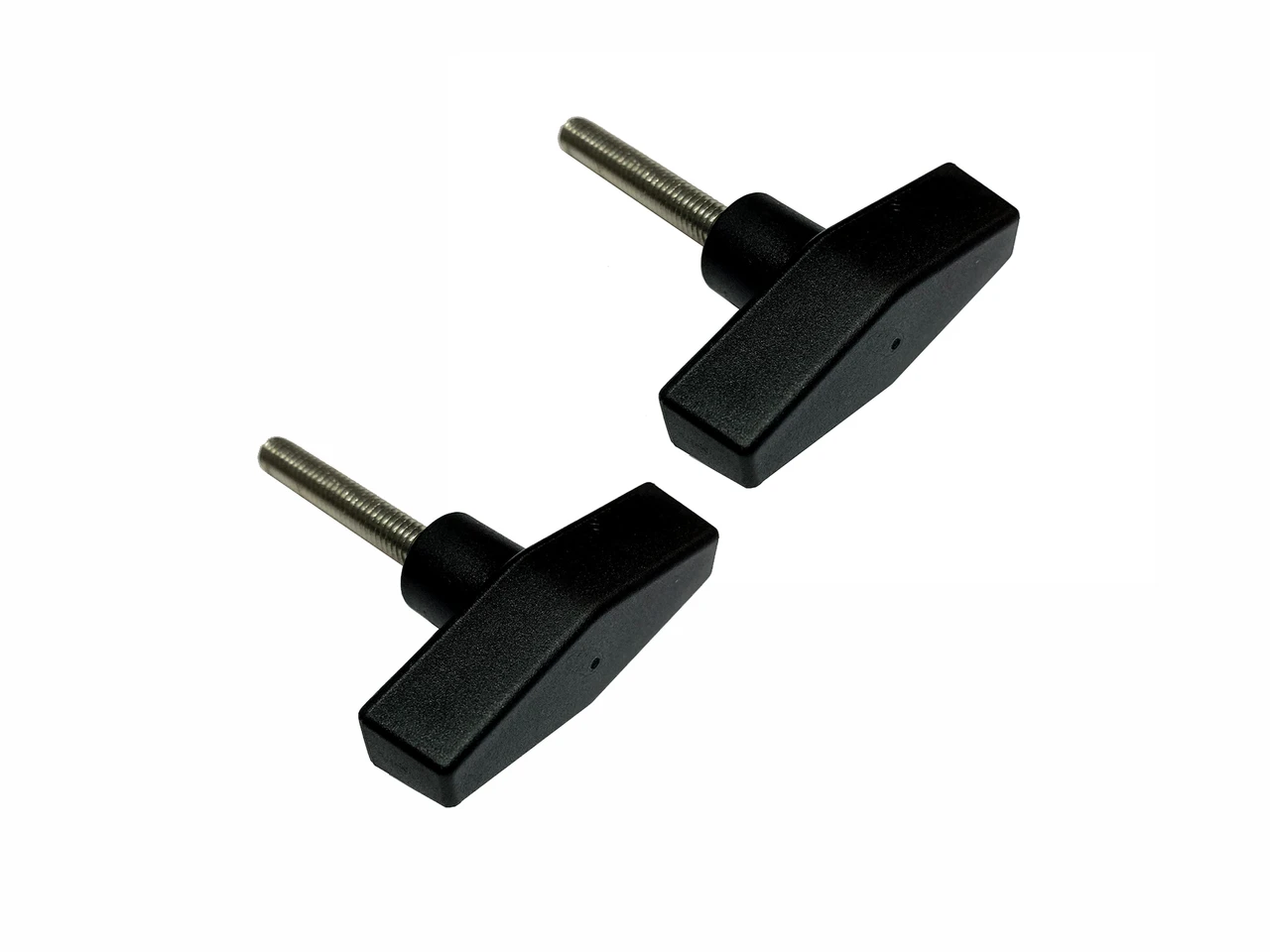 Direction 2 replacement part for Direction 2 full-tilting windshields: two black T-knobs with threaded studs on white