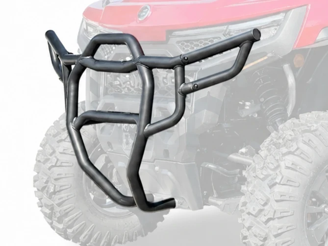 SCM front bumper for CF Moto UForce U10 Pro and U10 Pro XL: front bumper without lights on a faded UTV, angled view