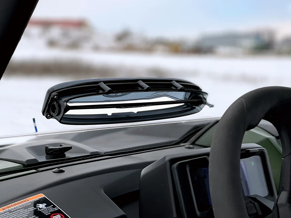 Spike roof and windshield combo for Polaris RZR 200 youth: windshield vent above the dash, driver's view