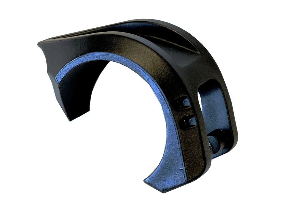 Spike replacement part for Spike TRR windshields on 2" tubing: clamp body, angled view on white background