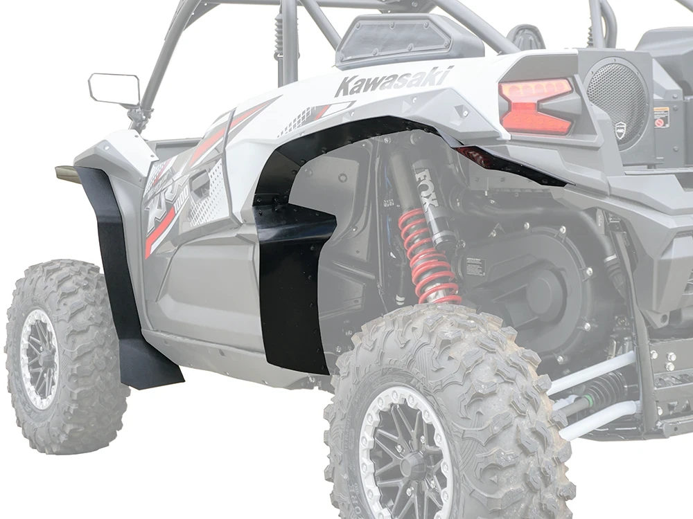 Spike fender flares for Kawasaki Teryx KRX 1000 2-seat with standard fenders: rear fender flare highlighted on a faded...