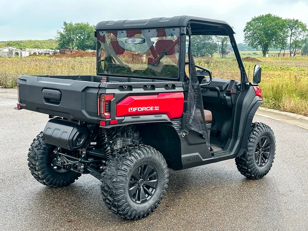 Spike rear windshield for CFMOTO UForce U10 Pro and U10 Pro XL: tinted rear shield on a red CFMoto UForce, rear...