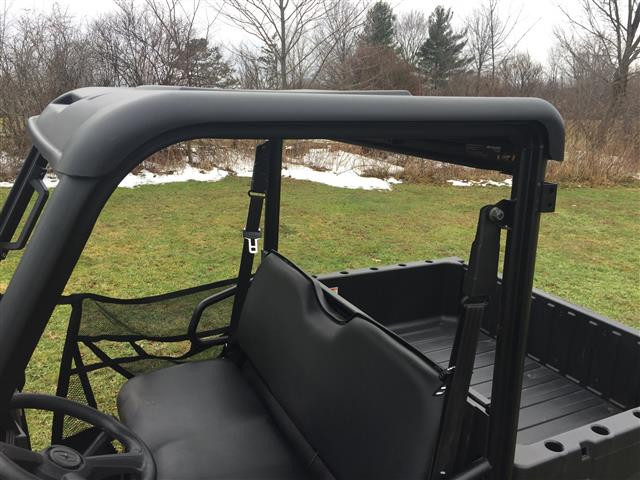 Driver side view of the Extreme Metal Products plastic roof over the Polaris Ranger Mid-Size cab, bench seat and cargo bed