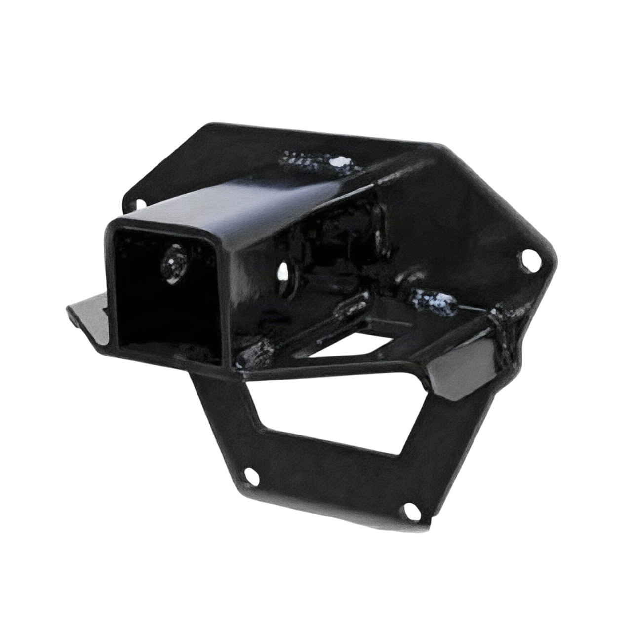 KFI rear 2-inch receiver hitch for the Polaris RZR 900, black steel bracket angled view on a white background