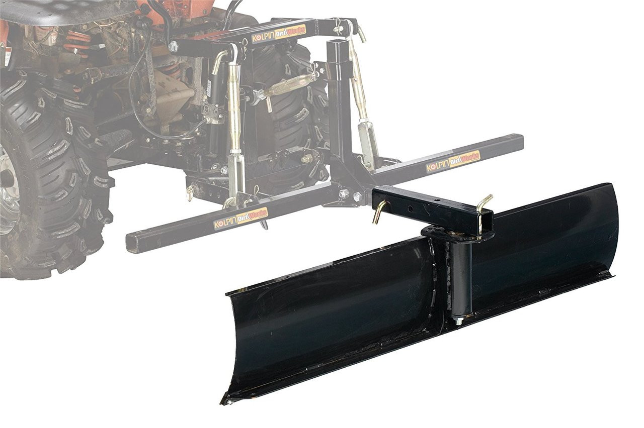 Kolpin Dirtworks 48-inch rear blade attached to the rear of a grayed-out ATV, angled side view