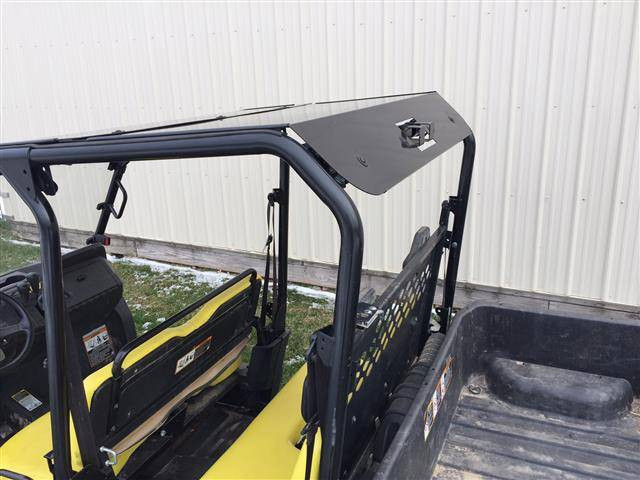 Rear three-quarter view of the Extreme Metal Products hard top edge above the John Deere Gator XUV S4 cargo bed
