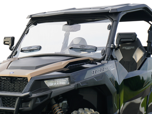Spike Powersports vented windshield on a bronze and black Polaris General 1000, front three-quarter view with two vents