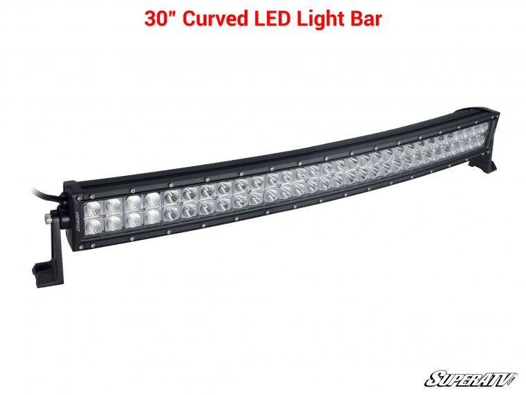 SuperATV 30-inch curved LED combination spot flood light bar with end mounts on white