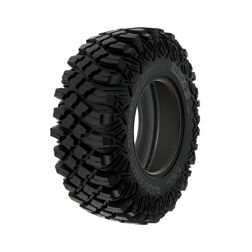 Pro Armor Crawler XG 32x10x14 tire alone on white, angled view showing the tall staggered tread lugs and sidewall